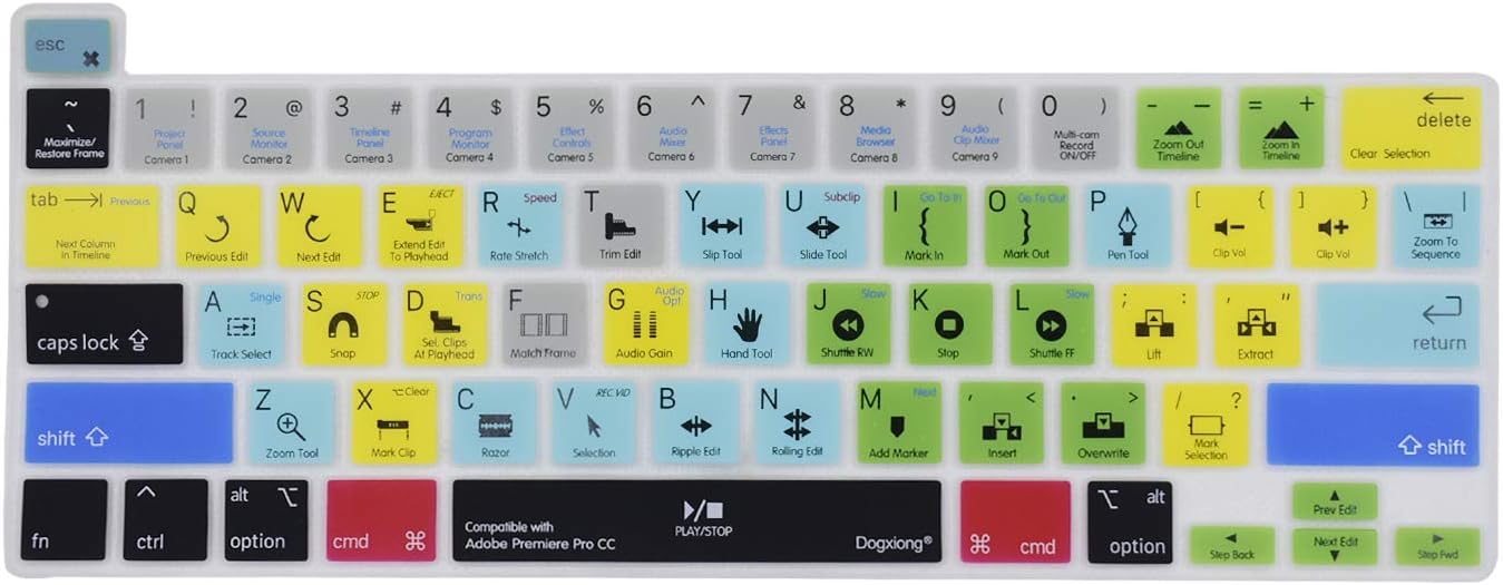 Dogxiong Adobe Premiere Pro CC Shortcuts Hot Keys PS Silicone Keyboard Cover Keyboard Skin Protection for MacBook Pro 16 (A2141), MacBook pro 13 [2020 Year Later] (A2251/A2289)