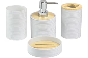 HADEEONG Bathroom Accessory Set, 4PCS White Bathroom Decor Bathroom Accessories Set Includes Soap Dispenser, Soap Dish, Tooth