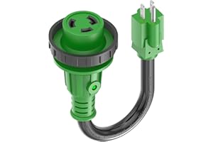 RVGUARD 30 Amp to 110 Volt RV Adapter Cord with Locking Connector 12 Inch, NEMA 5-15P to NEMA L5-30R Electrical Power Adapter with LED Power Indicator, Green, ETL Listed