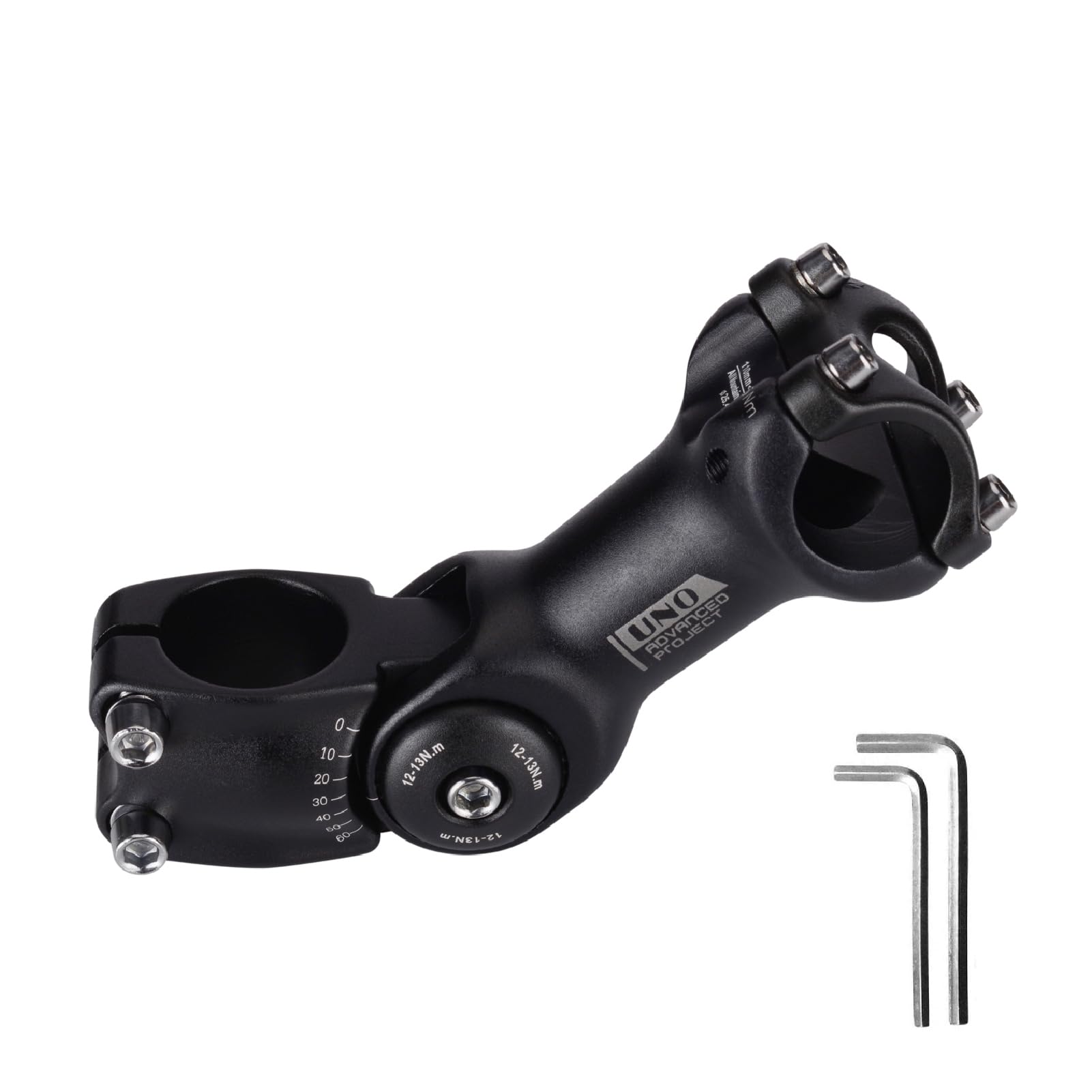 BESNIN Bike Stem 25.4mm 110mm Adjustable MTB Stem 0~60 Degree, Aluminum Alloy Handlebar Stem for BMX, Mountain Bike, Road Bike