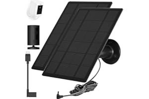 OUOUDOIT Ring Camera Solar Panel, Compatible with Ri ng Stick Up/Pro Cam Battery, Ring Spotlight Plus/Pro Battery, Waterproof 5V6W, 9.8 inch Long Charging Cable (2Pack) (Black)