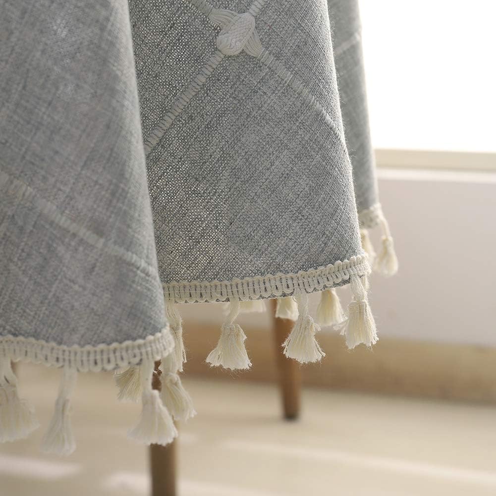 SPRICA Round Tablecloth, Cotton Linen Tassel Table Cover for Kitchen Dinner Table, Decorative Jacquard Table Desk Cover, Diameter 150cm/60in, Cross Pattern Gray: Furniture & Decor