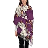IBILIU Oversize Scarf for Women Floral Flower Purple Prune Color Scarf Tassel Scarves Fall Winter Shawl Wraps - 77.6 x 28.3in