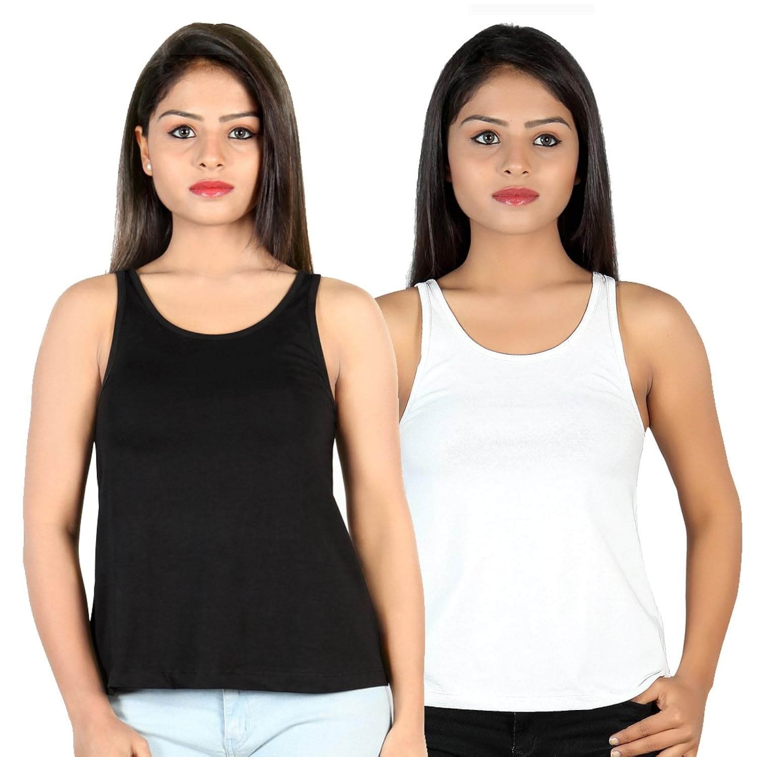 letizia women's cotton a-line tank top pack of 2 (white & black)