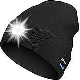 Rotibox Bluetooth Beanie with Light, Unisex USB Rechargeable 4 LED Headlamp Hat with Wireless Headphones