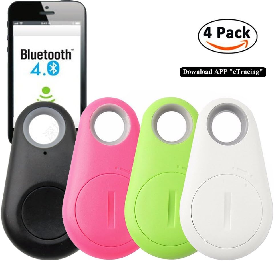4 Color Pcs Anti-lost Device Key Finder, Hipo Smart Bluetooth Locator Key Pet Tracker Car Finder Child Bag Phone Locator Device Wireless Seeker Anti Lost Alarm Key Sensor Wallet Car Kids Dog Cat Bag Phone Located Selfie Shutter (English APP Version)