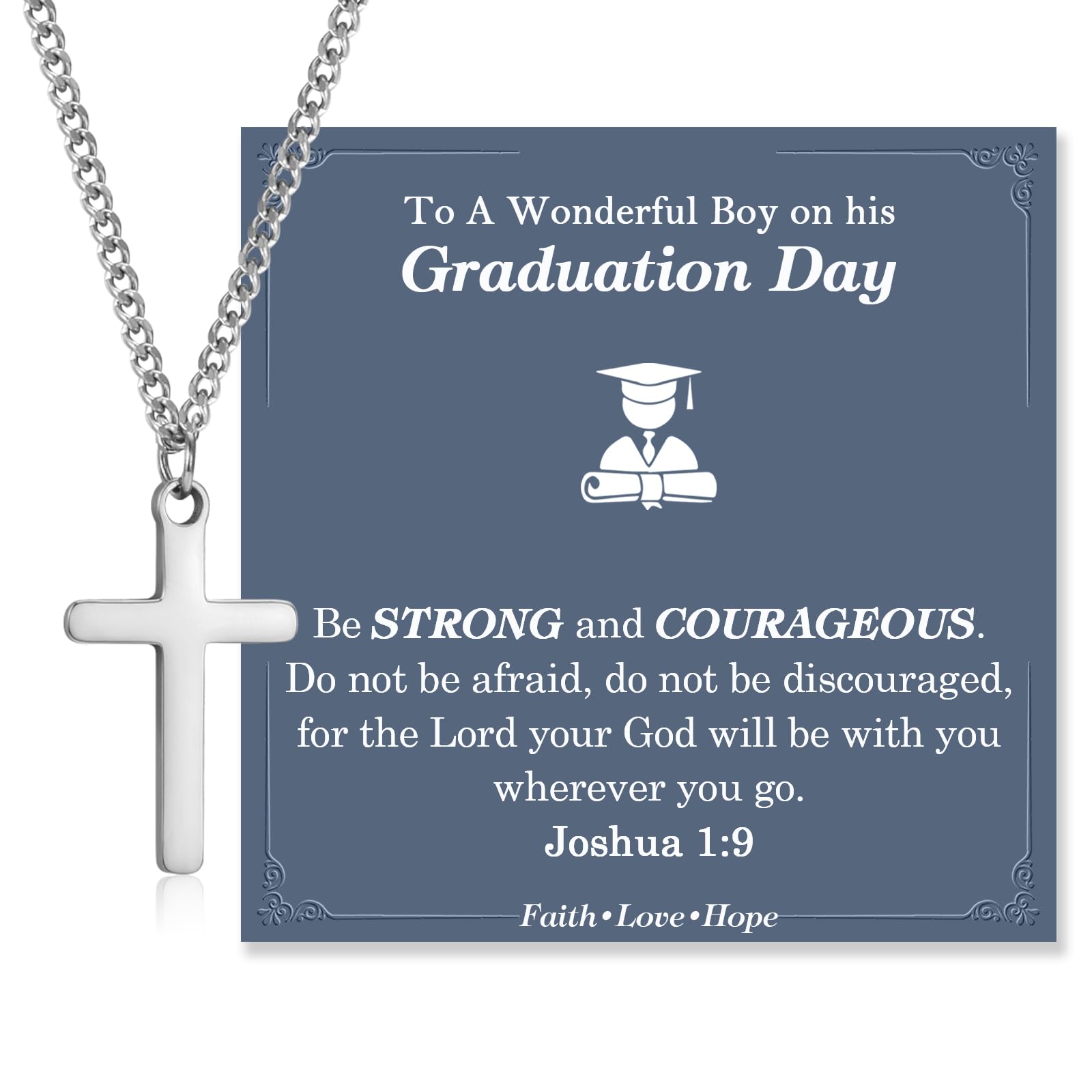 Photo 1 of ACOGVN Graduation Gifts for Boys, Cross Necklace 5th/6th/8th Grade Elementary Middle High School Kindergarten Preschool Pre K Graduation Gifts for Boys Son Grandson Brother Nephew Friend
