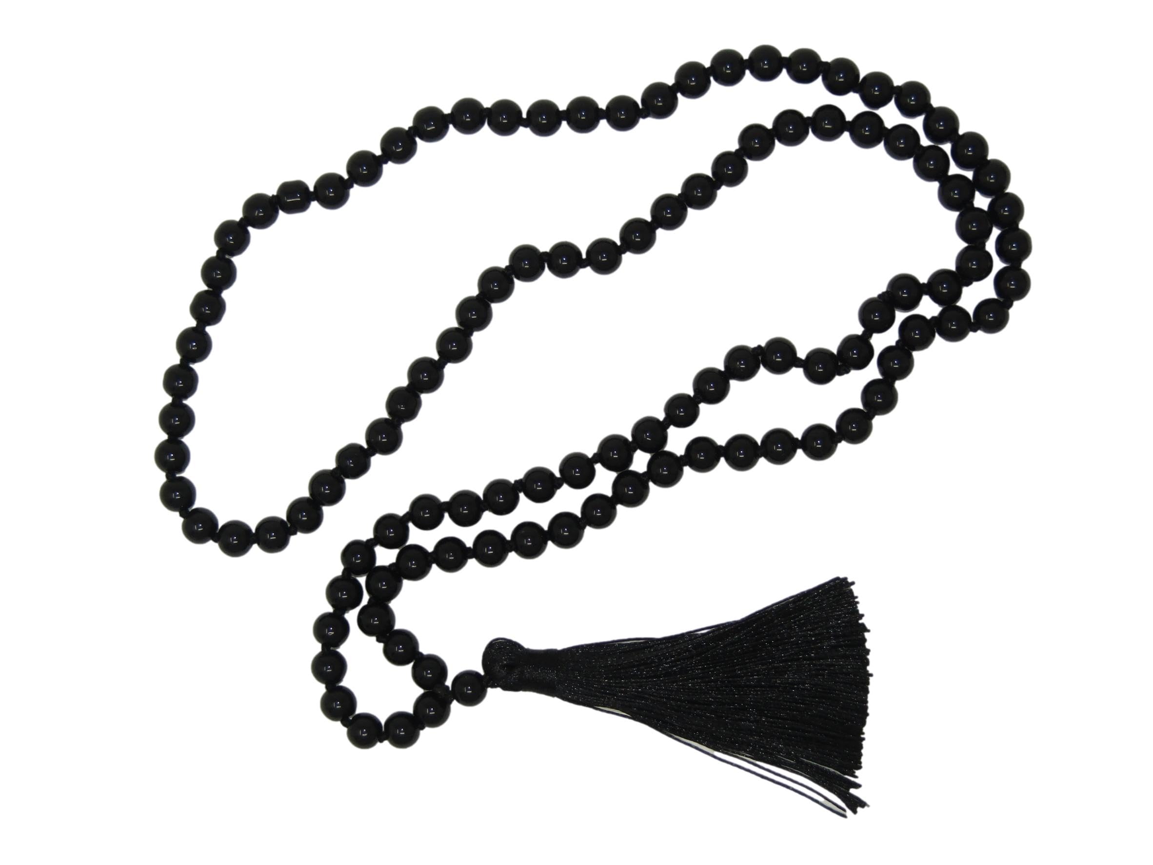 N37 - Beautiful Elasticated 8mm Black Agate Gemstone Bead Prayer Mala 108 Beads/Necklace - Handmade by Jeannieparnell