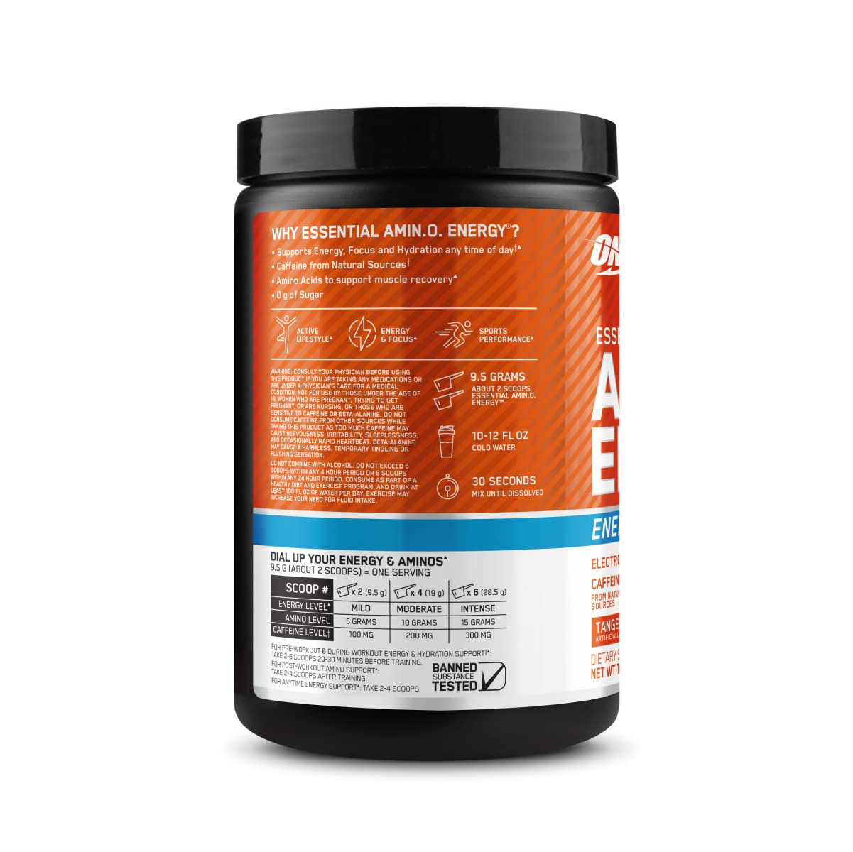 Optimum Nutrition Amino Energy Powder Plus Hydration, with BCAA, Electrolytes, and Caffeine, Tangerine Wave, 30 Servings (Packaging May Vary)