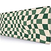 SXCKANG Sage Green Checkered Desk mat, Retro Boho Extra Large Mouse Pad, Abstract Wavy Desk Protector Pad, Minimal Pattern Aesthetic Writing Mat for Computer & Laptop Home Office, 31.5 X 11.8 in