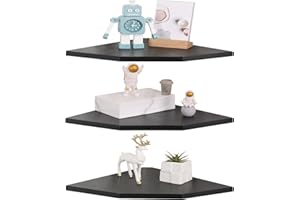 DUICIRX Corner Wall Shelves, Wood Corner Floating Shelves with Cable Raceway, Wall Mount Storage Display for TV Accessories, Monitor, Speaker, Cable Box, Game Console (Black, Diamond- 12 Inch)