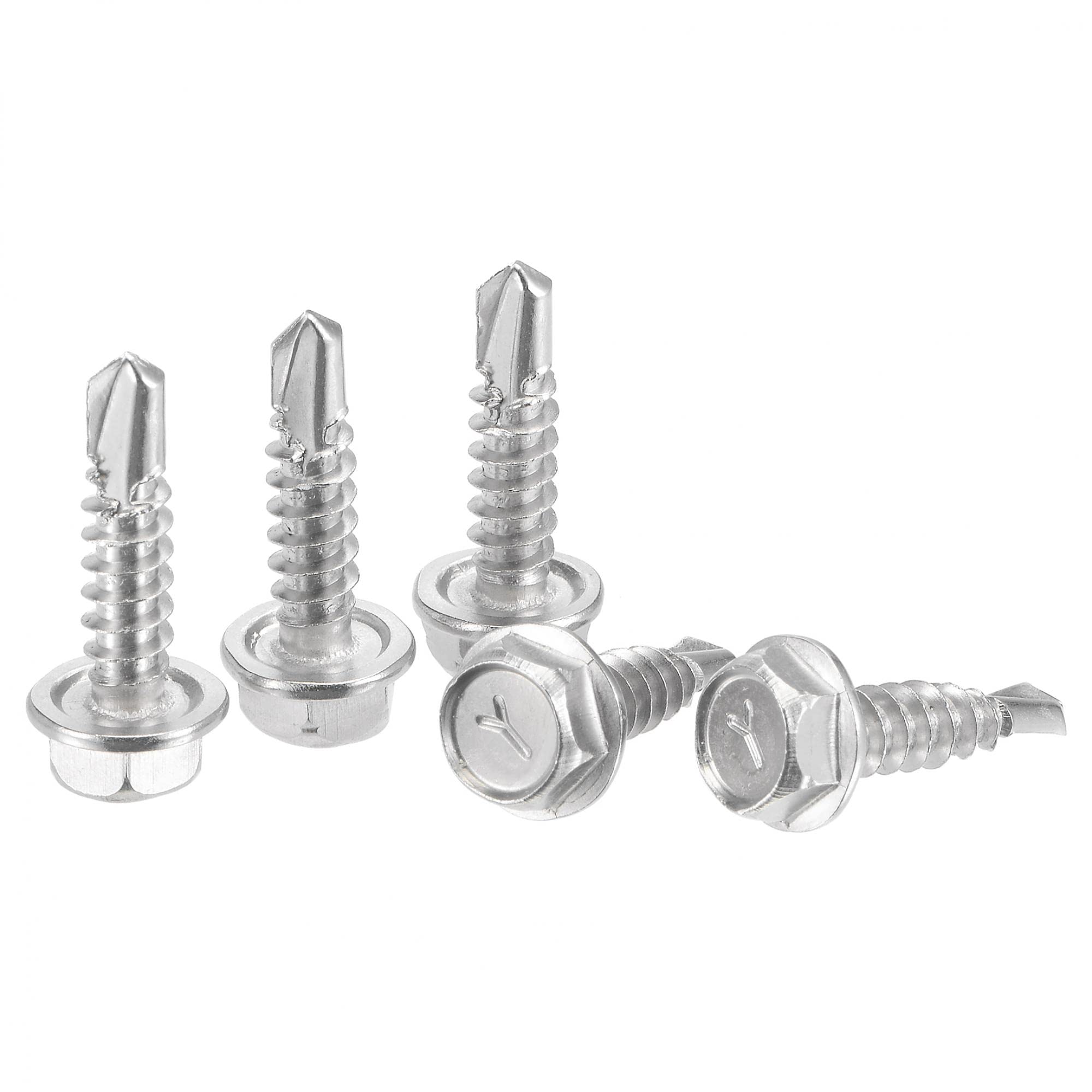 sourcing map Hex Washer Head Self Drilling Screws, #10 x 3/4" 410 Stainless Steel Self Tapping Sheet Metal Screw 50pcs