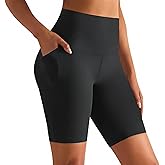 GROTEEN 8'' Biker Shorts Women with Pockets - High Waisted Tummy Control Yoga Workout Running Gym Spandex Shorts