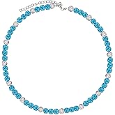XIHIRCD Philadelphia Baseball Necklace, Shiny Rhinestone Inspired Beads Necklaces Unisex Athlete Sport Necklace Jewelry Chain for Men Women Baseball Team Lovers(White, Lake Blue)