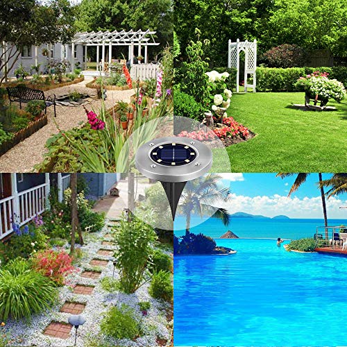 CFKJ 12 Pack Solar Powered Disk Lights, 8LED Solar Pathway Lights Solar Ground Lights,Solar Garden Light Outdoor Waterproof Garden Landscape Lighting for Yard Deck Lawn Patio Walkway-White (12) - Thumbnail 7