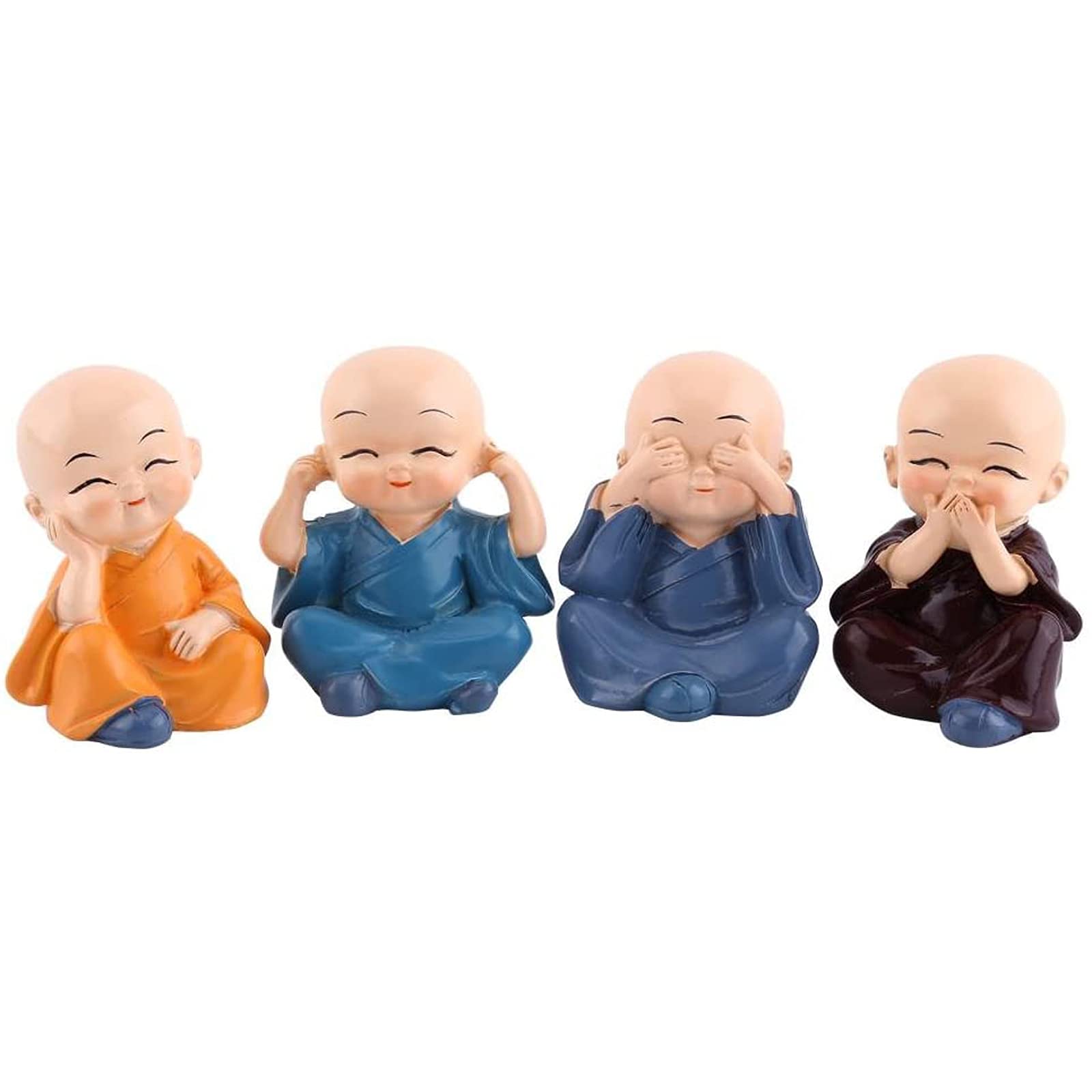 Akozon Four Monks Car Decoration, Crafts Ornament Four Little Buddha Monks Figurine Automotive Home Decoration