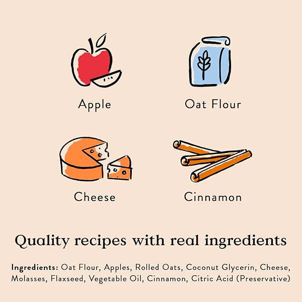 BOCCE’S BAKERY FIRESIDE APPLE PIE TREATS FOR DOGS, WHEAT-FREE EVERYDAY DOG TREATS, MADE WITH REAL INGREDIENTS, BAKED IN THE USA, ALL-NATURAL SOFT & CHEWY COOKIES, APPLES, CHEESE & CINNAMON, 6 OZ