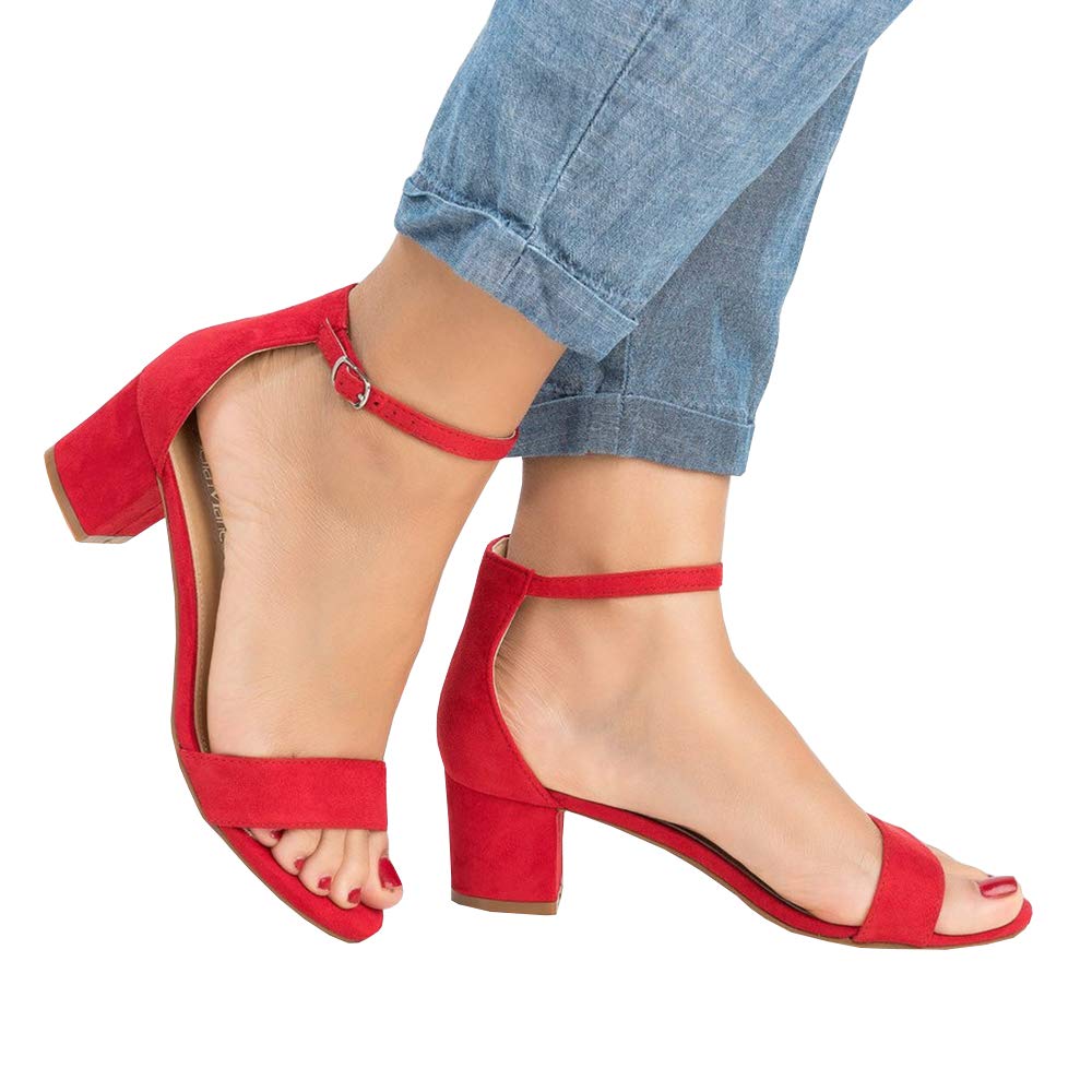LAICIGO Women's Block Heel Sandal with Ankle Strap Plain Color - Image 3