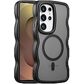 XIZYO for Samsung Galaxy S25 Ultra Case, Cute Wavy Compatible with Magsafe, Curly Wave Frame Women Men Magnetic Clear Matte TPU Bumper Shockproof Case for S25 Ultra, Black