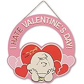 Peanuts Charlie Brown I Hate Valentine’s Day Hanging Wood Wall Decor - Funny Charlie Brown Sign for Home