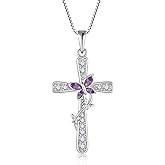 Women Butterfly Cross Necklace 925 Sterling Silver Crucifix Pendant Birthstones Jewelry Christmas Birthday Gift for Mom Wife Lover