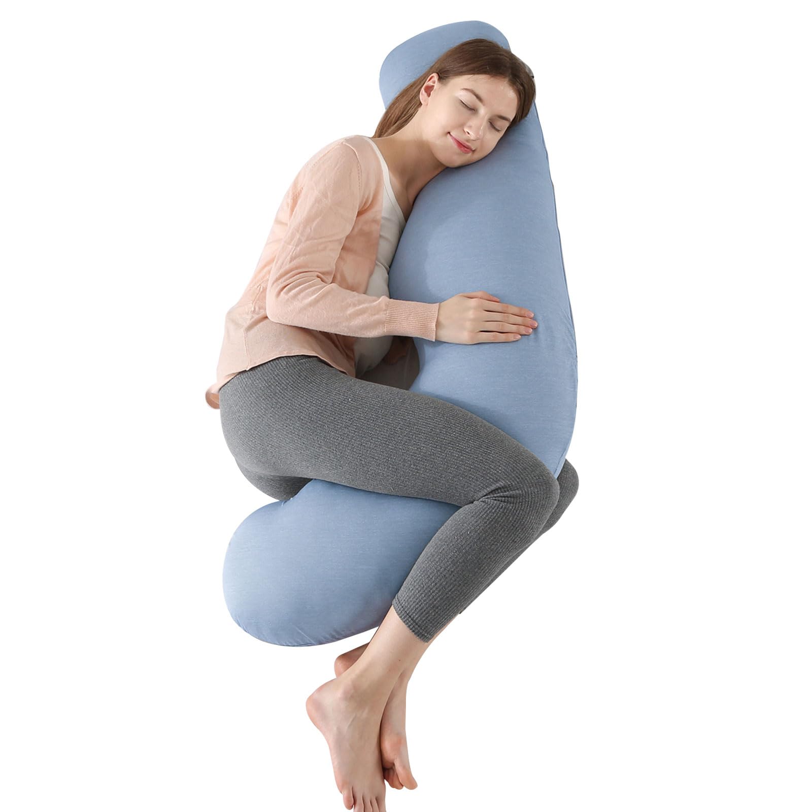 SHANNA Pregnancy Pillow for Sleeping, J Shaped Full Body Pillow Pregnancy Pillows, Maternity Pillow Support for Back, Hips, Legs for Pregnant Women, With Washable Cover (Cooling Blue)
