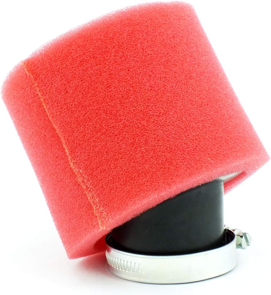 QAZAKY Universal 42mm 1.65inch Red Angled Double Foam Pod Performance Air Filter Cleaner 125cc 150cc 200cc 250cc GY6 Motorcycle ATV Scooter Quad Go Kart Moped Pit Dirt Bike Yamaha PZ24 41mm 43mm