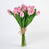 MOBENOOK Real Touch Artificial Tulips, 21PCS PU Fake Tulip Flowers with Light Fragrance, Faux Tulip Bouquet for Wedding Decorations, Bridal Bouquets, Home Table Centerpieces (Pink)