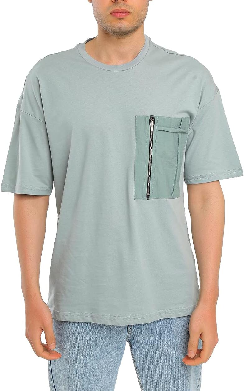 RETRO BLUE Mens Oversized Cotton TShirt Pocket Zipper Fashion (Green, M) Buy Online at Best