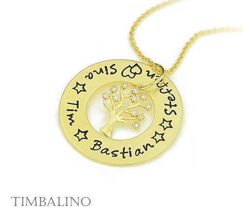 personalisierte Baum des Lebens Kette Gold Familienkette