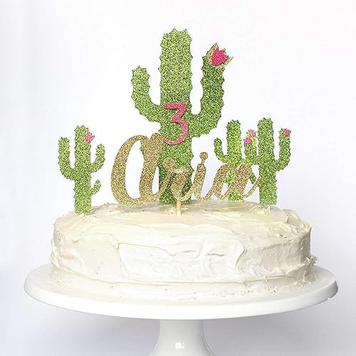 Cactus Fiesta Themed Birthday Cake Topper. Party