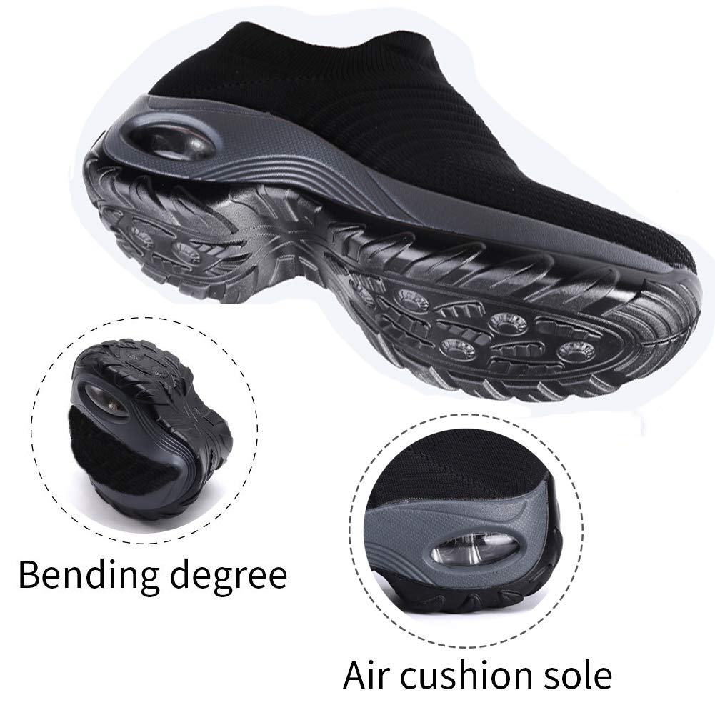 ziitop Walking Shoes Women Slip On Sock Sneakers Ladies Comfort Wedge Platform Loafers Breathable Girl\'s Dance Sneakers Black