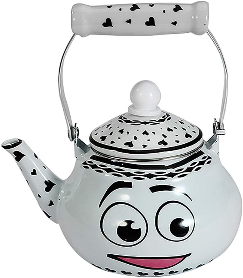 teapot for stovetop Enamel, Kettle teel with Enamel Finish Perfect Addition to Any Kitchen, Cute Teapot, Kitchen Accessories, Animal Retro Kettle for Gas Top or Electric Stoves Smile 1.5 Liter