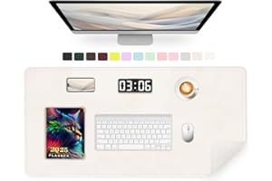 METEOROCK Large Desk Mat 35.4" x 17", PU Leather Desk Pad Protector, Non-Slip Large Mouse Pad for Desk, Waterproof Computer Desk Mat, Office Desk Pad for Keyboard Mouse, Desk Writing Mat (Ivory White)