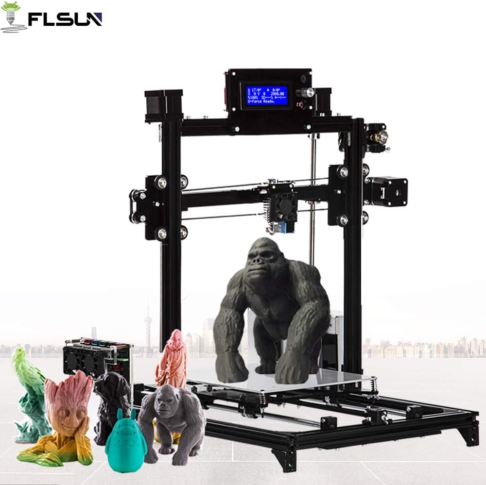 Prusa i3 3d Printer DIY Kit RepRap Auto leveling with Large 3D Printing Size High Accuracy and stability Heated Bed LCD Display (Black)