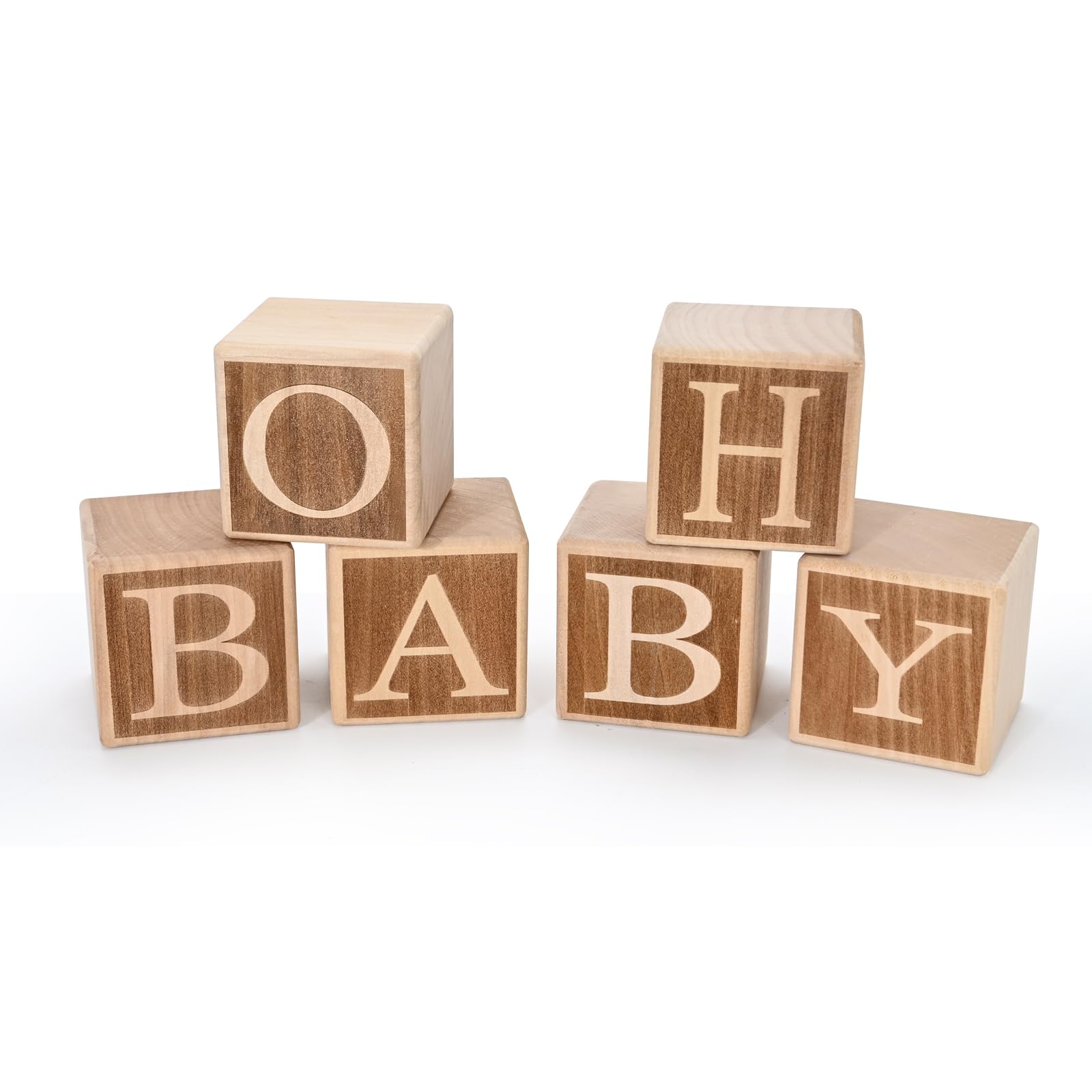 Photo 1 of ZOUYEE “OH BABY” Wooden Letter Blocks — Small 2" Cubes (5 cm, Set of 6) — Baby Shower & Gender Reveal Table Décor and Photo Props — Not a Large Sign