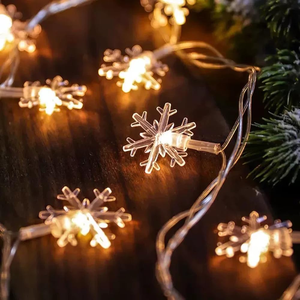 MUCHER String Lights Snowflake Fairy Lights with 6M 40LED Decorative Lighting for Christmas Halloween Party Home Bedroom Decoration (Warm White) (Snowflake)