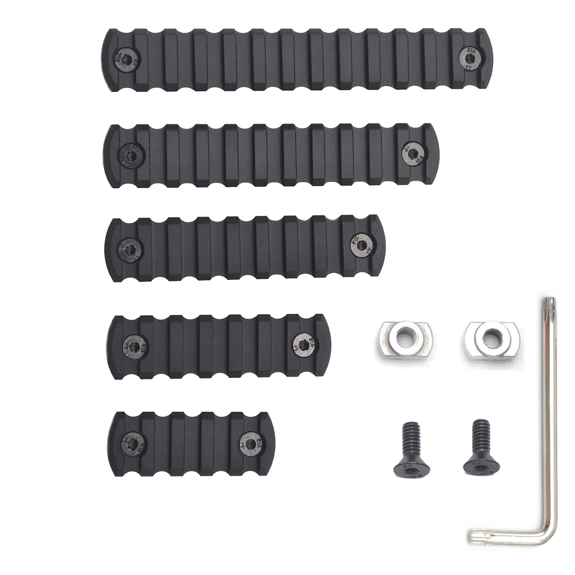 GOODTAC 5pcs Aluminum MLK Rail, 5, 7, 9, 11, 13 Slot Lightweight MLk Picatinny Section Accessories for MLK Compatible System with 10 T-Nuts & 10 Screws & 1 Allen Wrench (Black)