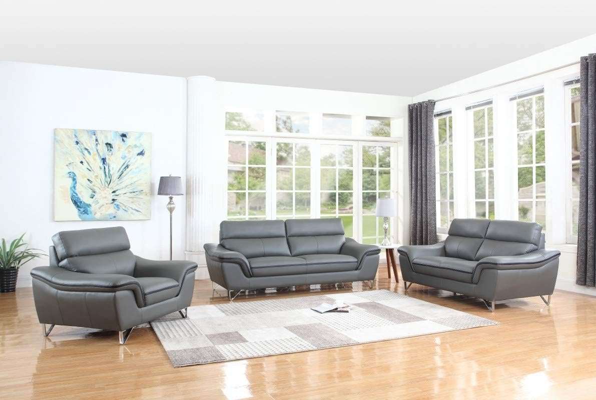 Blackjack Furniture The Bailey Collection Leather Match Upholstered Living Room Sofa and Loveseat Set, 2 Piece, Gray: Furniture & Decor