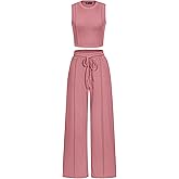 PRETTYGARDEN Women's Summer 2 Piece Loungewear Set Cropped Tank Top Wide Leg Sweatpants Tracksuit Casual Outfits