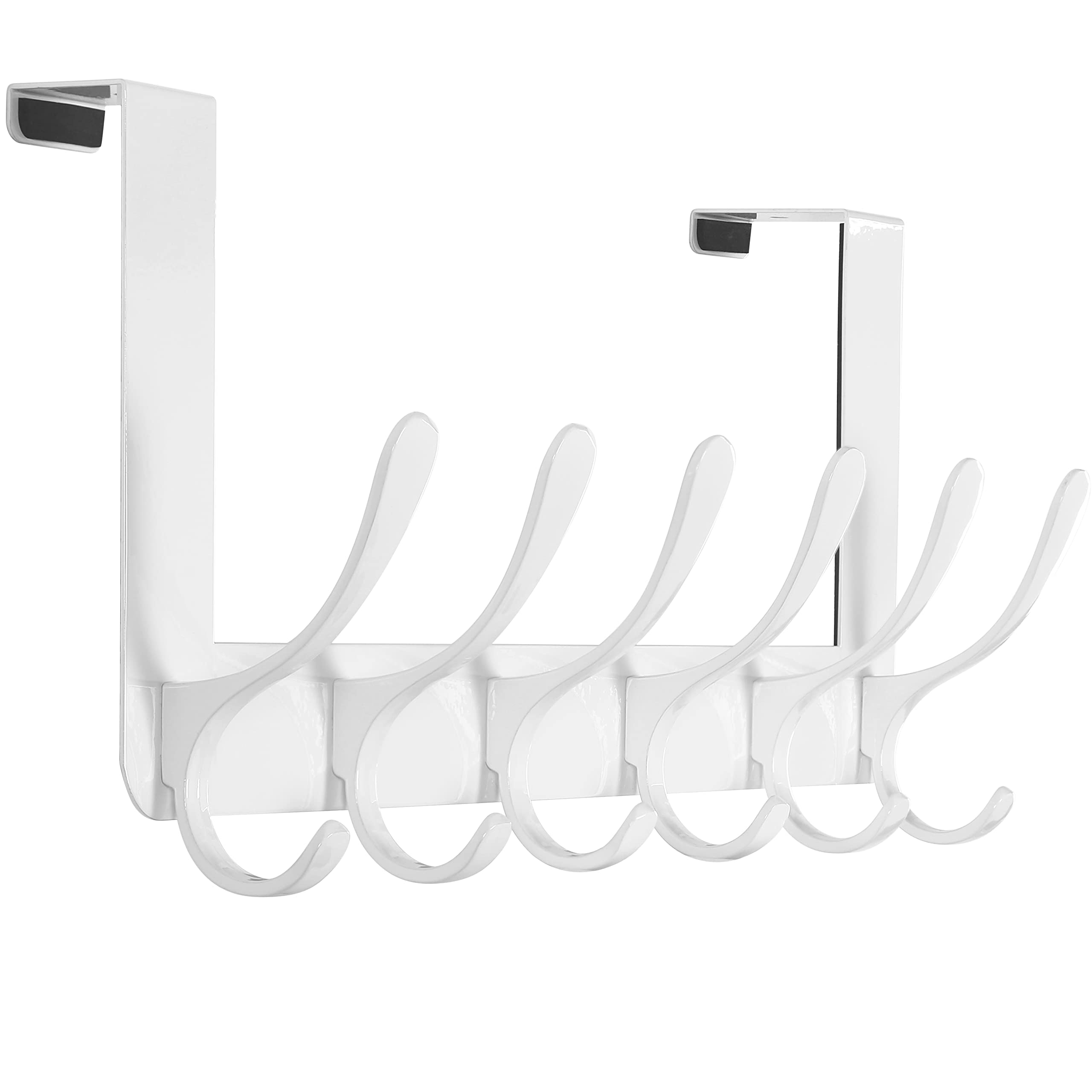 SKOLOO Over The Door Hooks - for Doors up to 4.5cm Thick, No Assembly Required, Stainless Steel Door Hanger with 6 Hooks, Over The Door Hanger for Coats Clothes Hat Towel Jacket, White