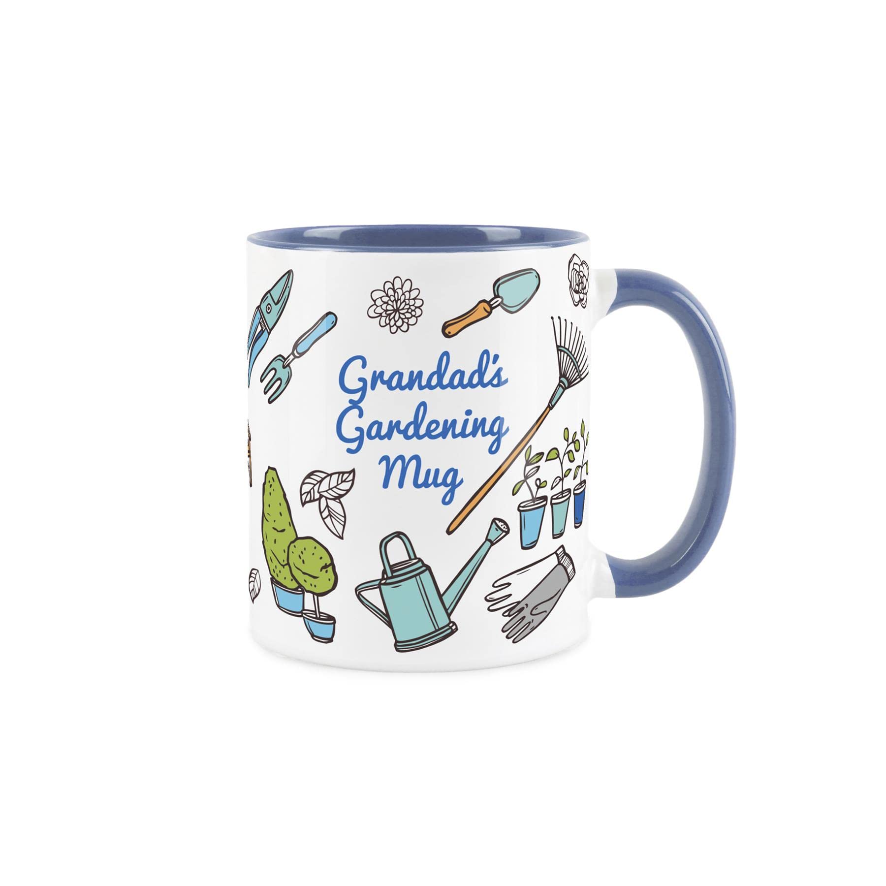 Purely Home Grandad's Gardening Mug - Gardening White & Blue Coffee/Tea Gift for Gardeners 11oz