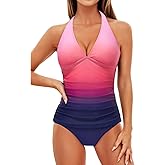 Holipick Two Piece Tankini Bathing Suits for Women Tummy Control Swimsuits Sexy V Neck Halter Tankini Top with Bikini Bottom