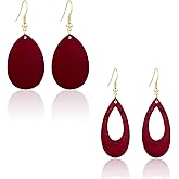 KaFu Bohemian Wood Earrings Natural Wooden Teardrop Statement Earrings Geometric Lightweight Drop Earrings for Women 2 Pairs Of Set