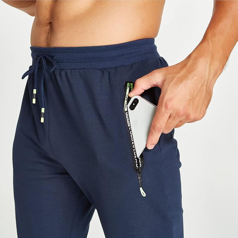 Pantaloni Sportivi Uomo Cotone Pantaloni Elasticizzati Uomo Jogging con Elastico in Vita con Tasche Zip Blu L