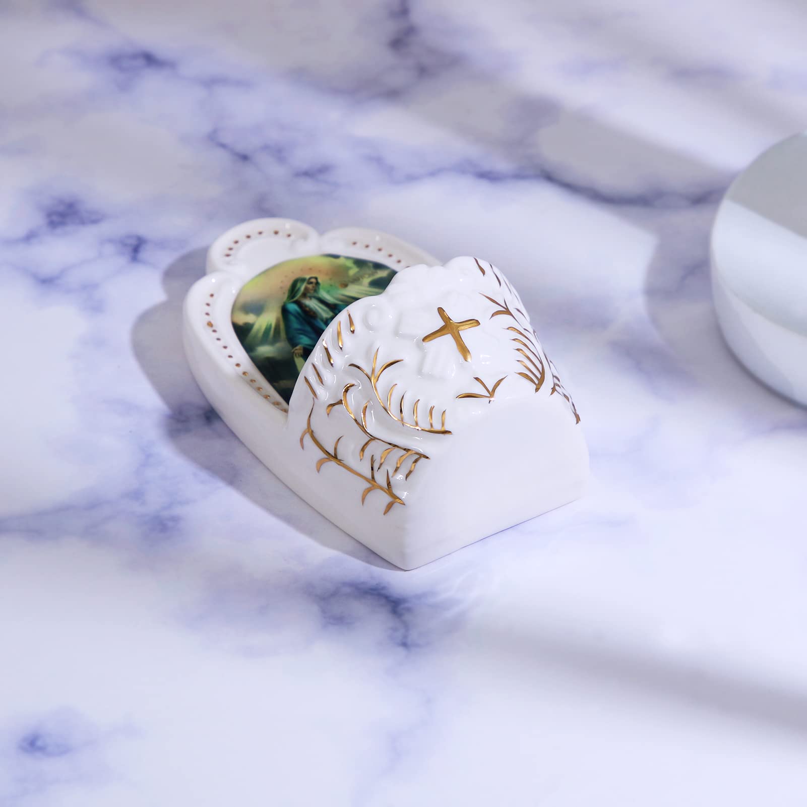 KOMI Porcelain Catholic Holy Water Font Virgin Mary Holy Water Font for Entrance of Home Church Wall Hanging Decor Great Gift for First Communion, Confirmation, or New Home, Catholic