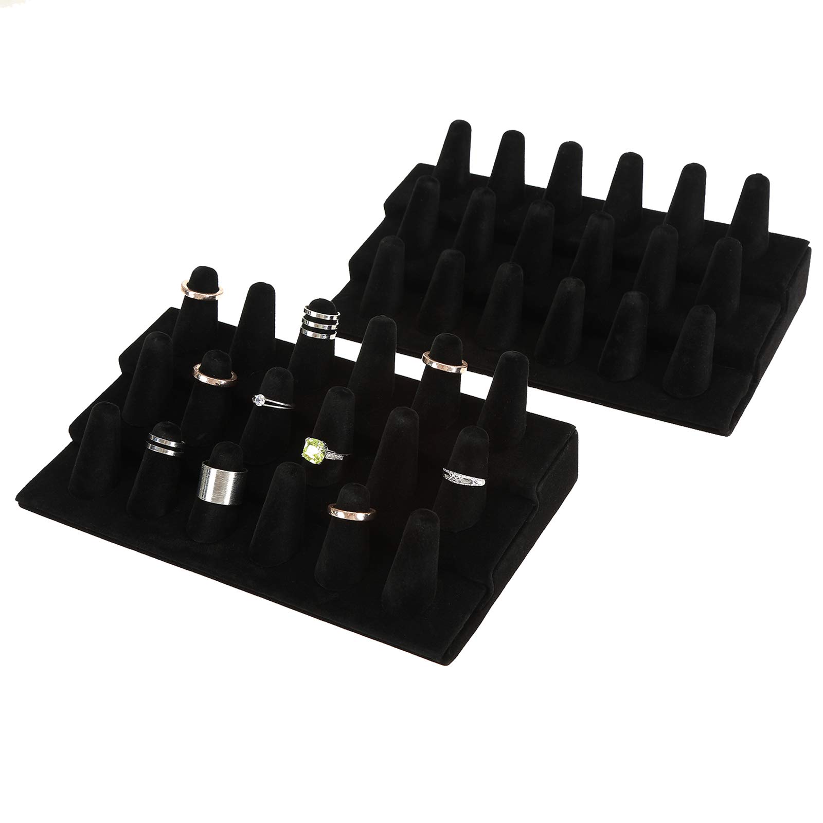 Photo 1 of Foraineam 2 Pack Finger Ring Display Black Velvet 18 Slot Jewelry Counter Showcase Storage Organizer Holder