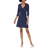 Star Vixen Womens 3/4 Sleeve Faux Wrap Dress with Collar