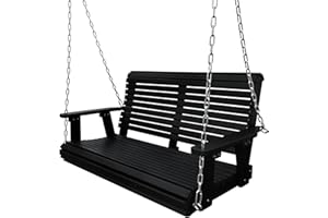 FORTUNE CANDY HDPE Porch Swing with 18/8 Stainless Steel Hardware and Hanging Chains, Heavy Duty 1200 LBS, for Outdoor Patio Garden Yard (Matte Black)