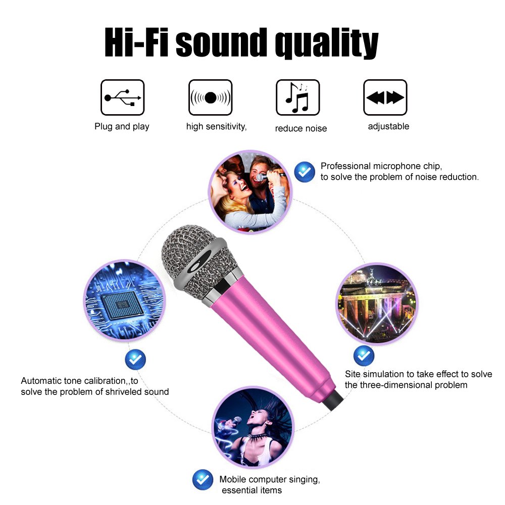 Kathy Universal Mini Microphone with Omnidirectional Stereo Mic for Voice Recording,Chatting and Singing on Apple Phone,Android Cellphones,Smartphone (Rose Red)